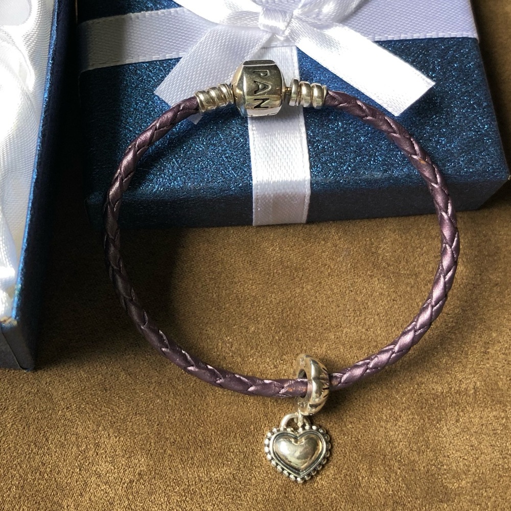 Pandora Leather Bracelet 925 Sister Dangle Charm